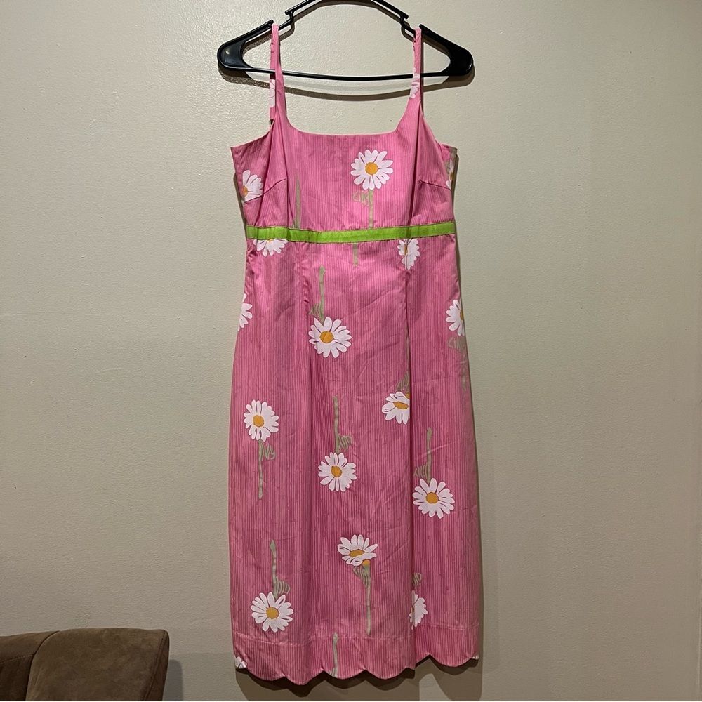 Lilly Pulitzer Daisy Print Tie Back Floral Dress Scallop Hem Y2K Size 6